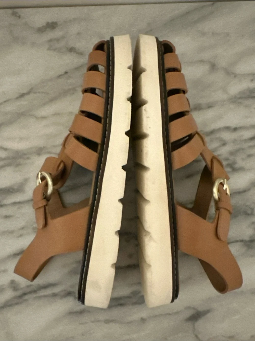 Anthropologie Women's Tan Leather Slingback Fisherman Sandals Sz 41